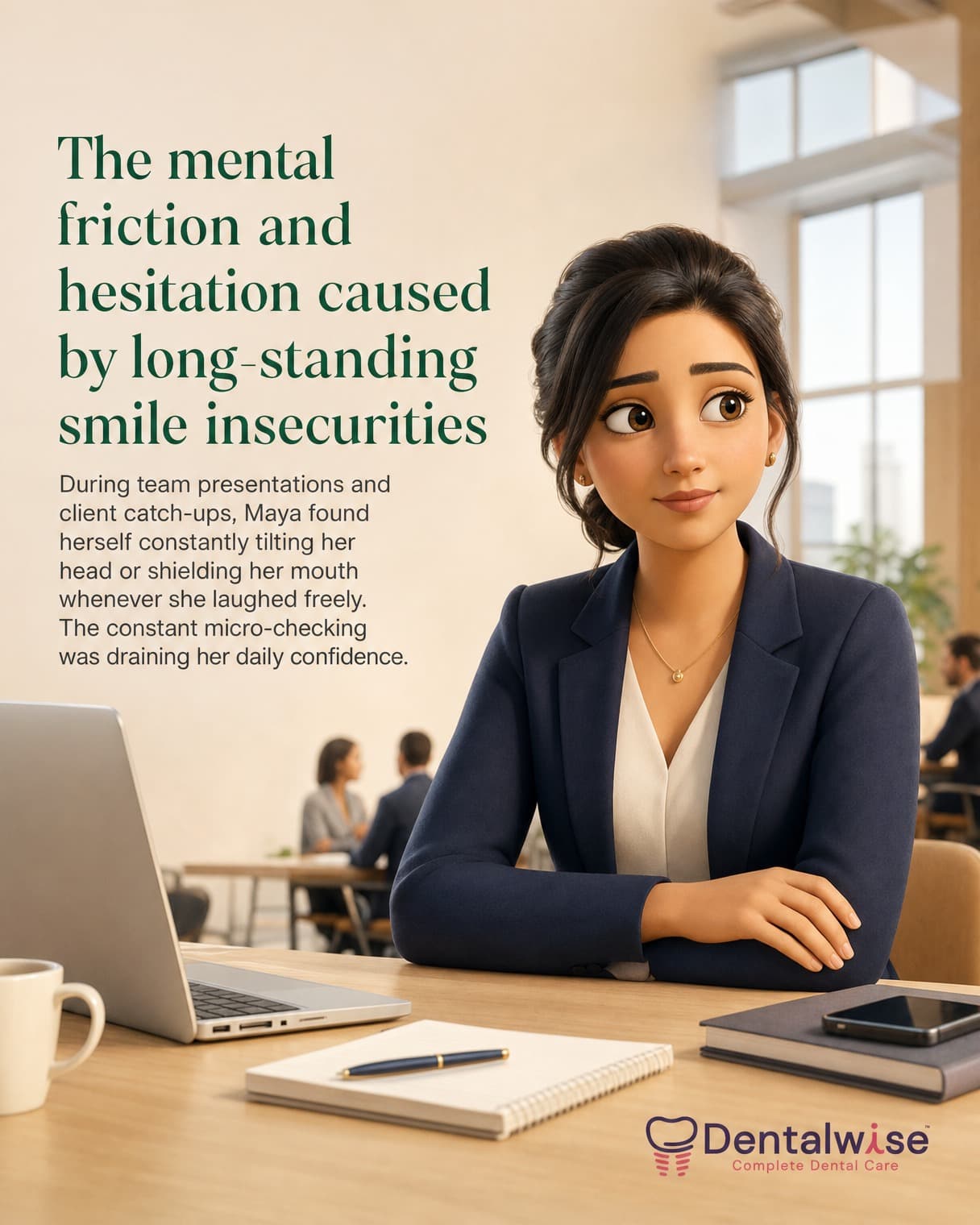 Setup slide: the mental friction and hesitation caused by long-standing smile insecurities.